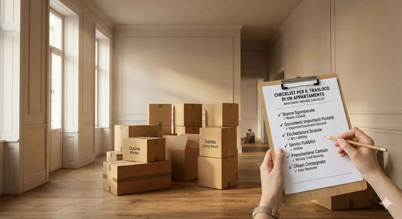 Checklist per il trasloco di un appartamento su scatoloni etichettati
