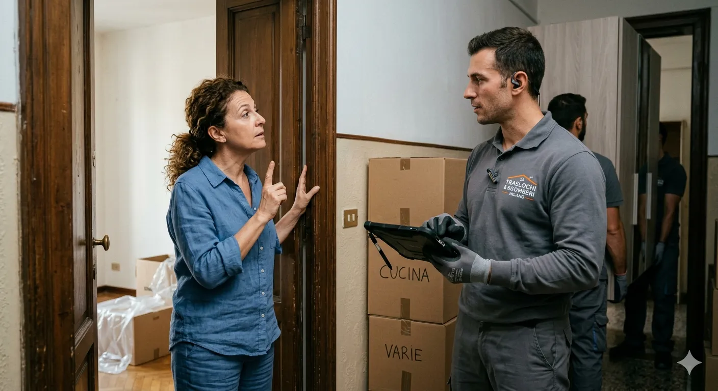 Cliente che parla con un operatore di una ditta di sgomberi a Milano