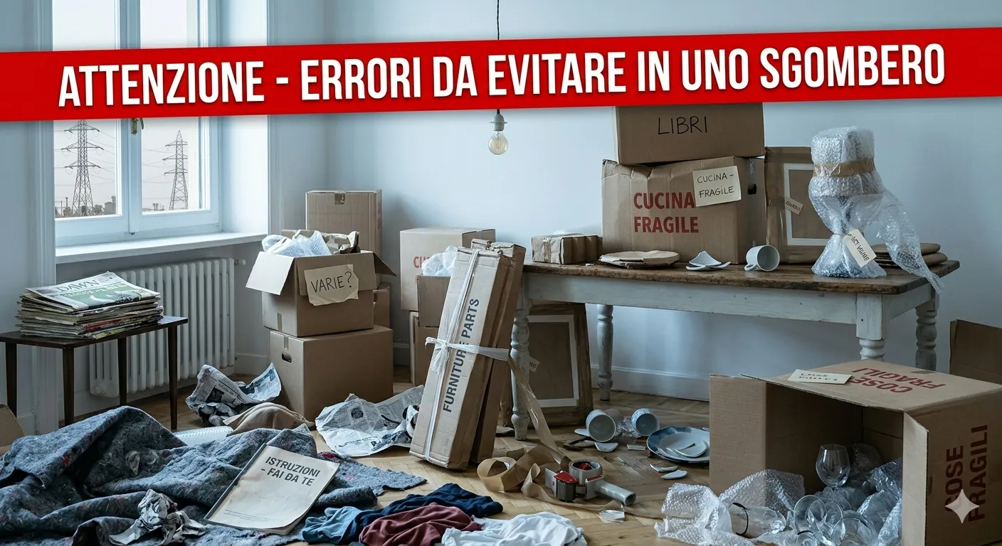 Stanza disordinata che illustra gli errori comuni in uno sgombero