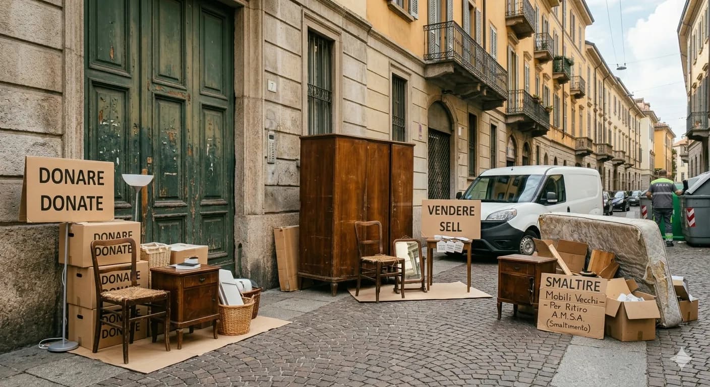 Mobili usati suddivisi tra donazione, vendita e smaltimento a Milano