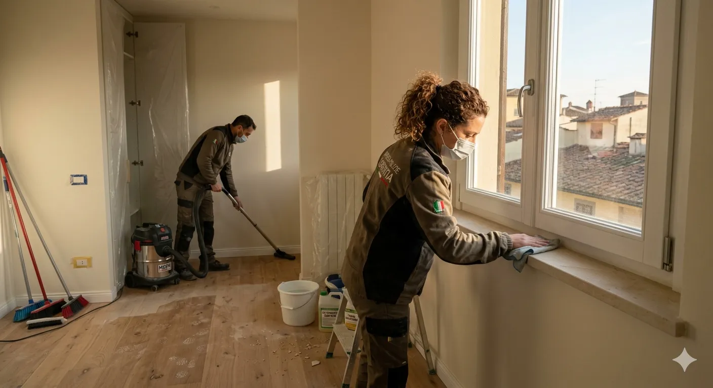 Stanza appena ristrutturata durante le pulizie di fine cantiere a Milano