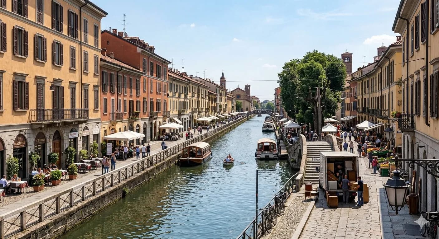 Naviglio Grande a Milano con palazzi storici nella zona Navigli