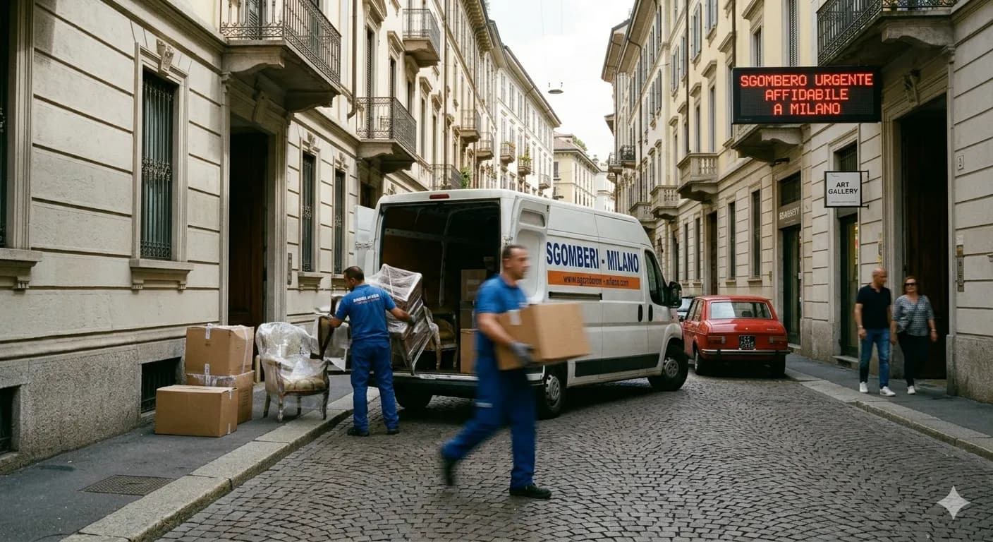 Operatore che carica rapidamente un furgone per uno sgombero urgente a Milano